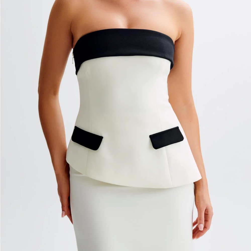 Meshki Micah Contrast Suiting Strapless Top - White